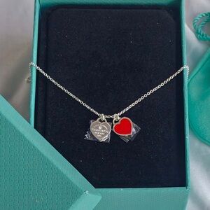 Silver Necklace with Red Heart Pendant